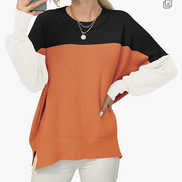 Anrabess Women Crewneck Batwing Sleeve Oversized Side Slit Ribbed Knit Sweater - Picture 3 of 10